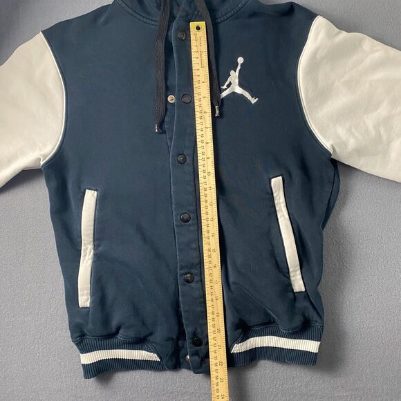 Nike Air Jordan Varsity Hoodie Sweatshirt Mens S Blue White Zip Snap Button Up - Picture 12 of 16